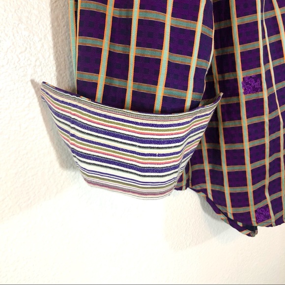 Robert Graham Purple Squared Pattern Button Down Shirt - Medium - Picture 3 of 13